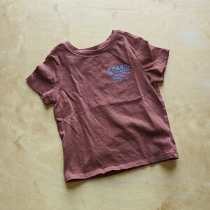 Fossil Kids Short Sleeve Tee in Rust Brown with Blue Logo